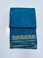 Teal Blue Soft Silk Saree with Elegant Gold Zari Leaf Border
