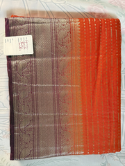 Coral Orange Semi Kanchi Silk Saree