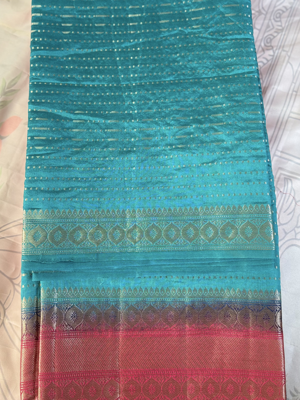 Aqua Blue Semi Kanchi Silk Saree