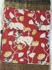 Maroon Kalamkari Print Gadwal Semi Silk Saree