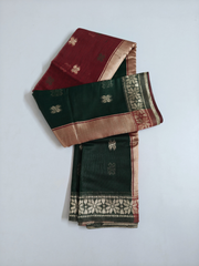 Maroon & Bottle Green Soft Silk Saree with Gold Zari Floral Border