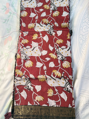 Maroon Kalamkari Print Gadwal Semi Silk Saree