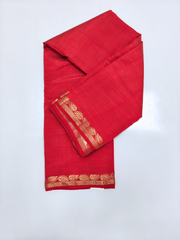 Coral Red Soft Silk Saree with Elegant Gold Zari Leaf Border