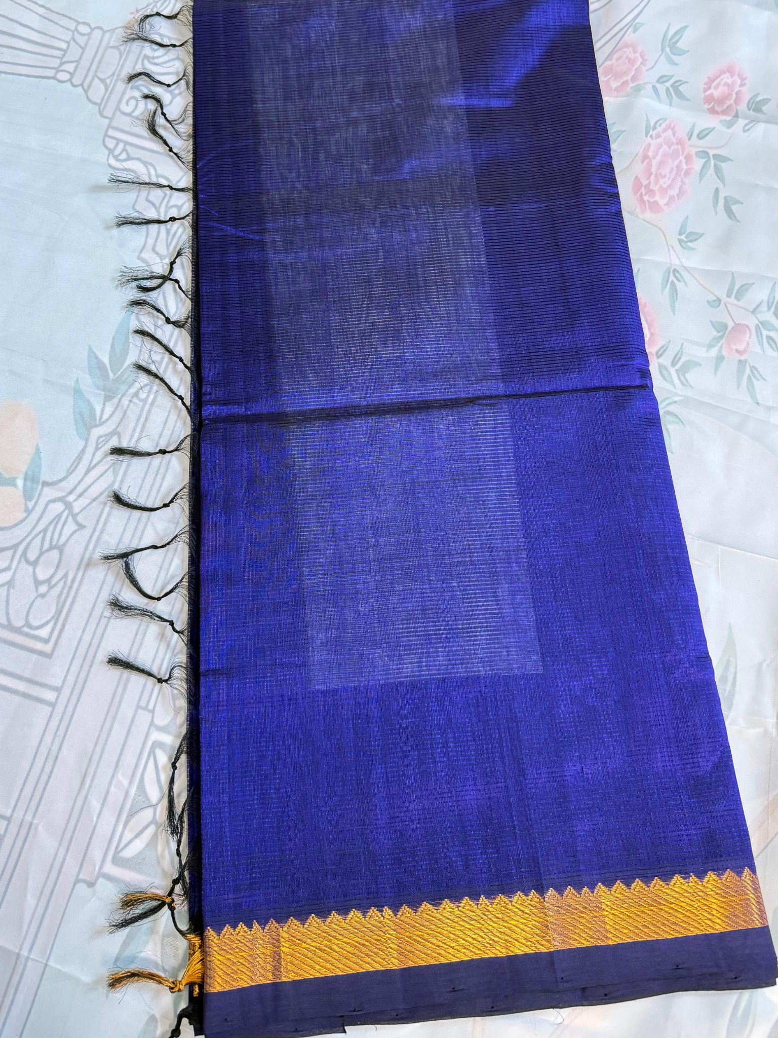 Deep  blue Mangalgiri pattu saree