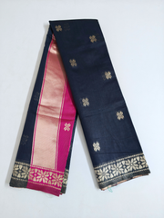 Classic Black Soft Silk Saree with Pink Contrast Pallu