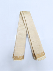 Cream Soft Silk Saree with Elegant Gold Zari Leaf Border
