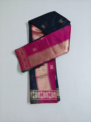 Classic Black Soft Silk Saree with Pink Contrast Pallu
