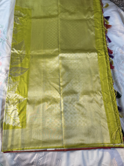Olive Green Soft Semi Silk Saree