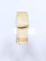Cream Soft Silk Saree with Elegant Gold Zari Leaf Border