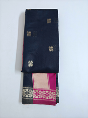 Classic Black Soft Silk Saree with Pink Contrast Pallu