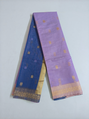 Lavender & Royal Blue Soft Silk Saree with Gold Zari Floral Border