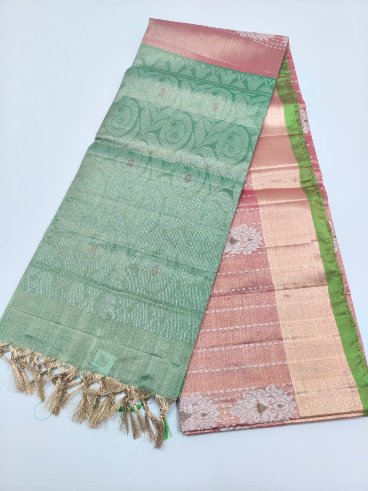 Teal Green & Wine Purple Upada Pattu Saree with Gold Zari Floral Weaves