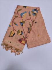 Peach Zamdani cotton blend paithani border saree