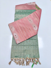 Teal Green & Wine Purple Upada Pattu Saree with Gold Zari Floral Weaves