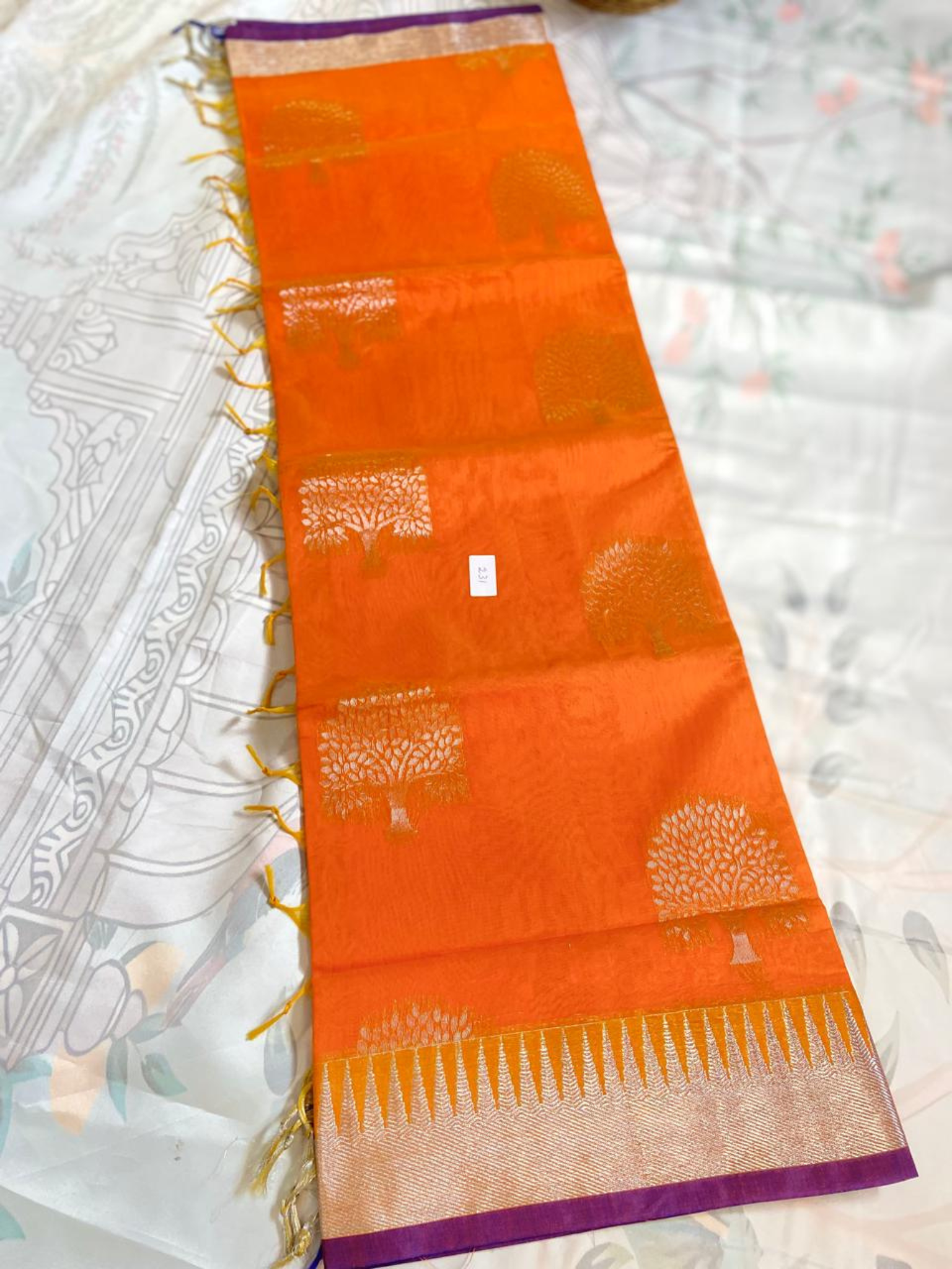Marigold orange Mangalgiri pattu saree 