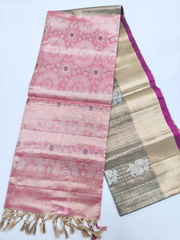 Rose Pink & Taupe Grey Upada Pattu Saree with Floral Woven Designs