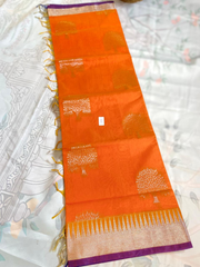 Marigold orange Mangalgiri pattu saree 