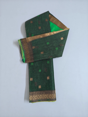 Green Soft Silk Saree with Parrot Green Contrast Pallu