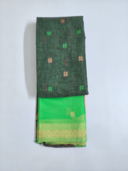 Green Soft Silk Saree with Parrot Green Contrast Pallu