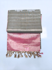 Rose Pink & Taupe Grey Upada Pattu Saree with Floral Woven Designs