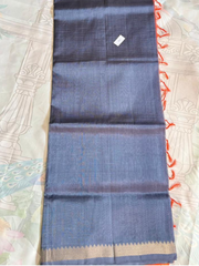 Serene steel blue Mangalgiri pattu saree 