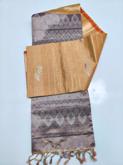 Grey & Golden Tissue Upada Pattu Saree with Traditional Woven Designs