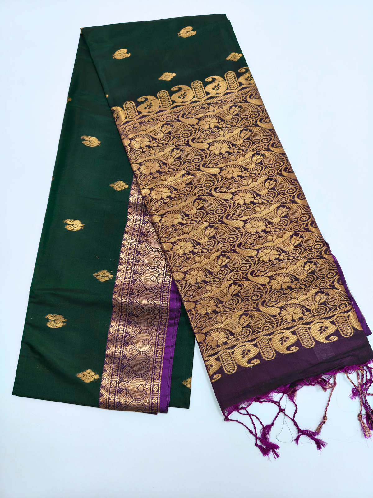 Teal Green Upada Pattu Saree with Purple Zari Border