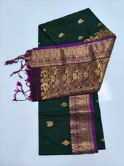 Teal Green Upada Pattu Saree with Purple Zari Border
