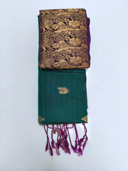 Teal Green Upada Pattu Saree with Wine Purple Zari Pallu