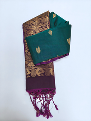 Teal Green Upada Pattu Saree with Wine Purple Zari Pallu