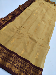 Golden Gadwal Saree with Maroon Zari Border