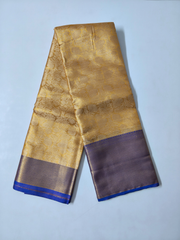Soft Silk Saree with Royal Blue Contrast Border & Floral Zari Weaving