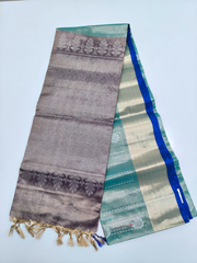 Teal Green & Grey Upada Pattu Saree with Royal Blue Contrast Border