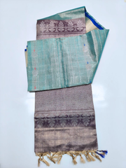 Teal Green & Grey Upada Pattu Saree with Royal Blue Contrast Border