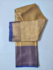 Soft Silk Saree with Royal Blue Contrast Border & Floral Zari Weaving