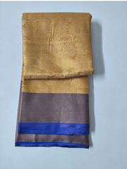 Soft Silk Saree with Royal Blue Contrast Border & Floral Zari Weaving