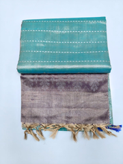 Teal Green & Grey Upada Pattu Saree with Royal Blue Contrast Border