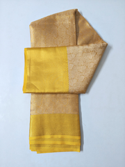 Golden Soft Silk Saree with Self Gold Border & Floral Zari Weaving