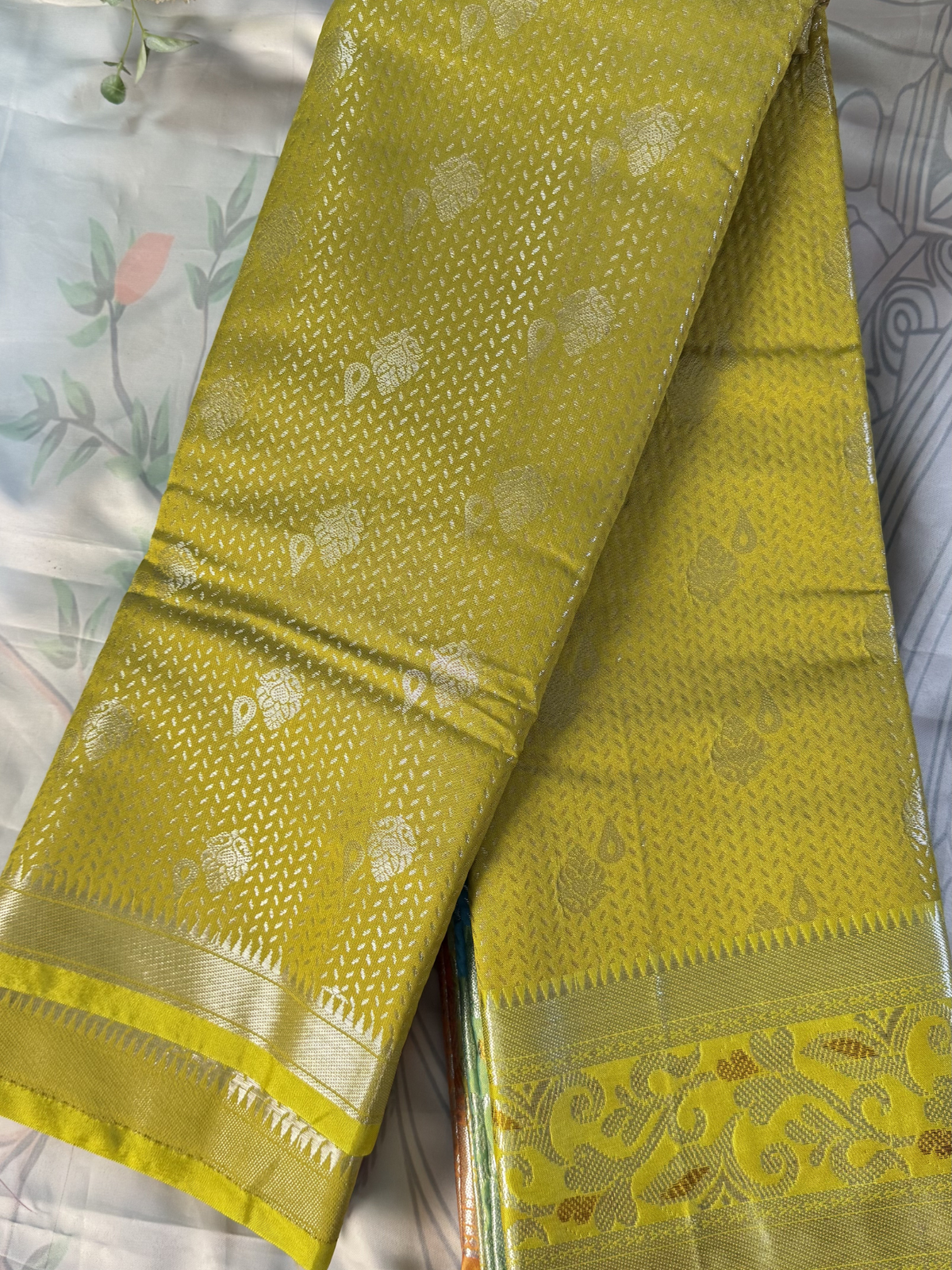 Lime Yellow Fancy Semi Silk Saree