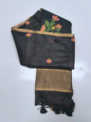 Black Jamdani Saree with Floral Woven Pallu