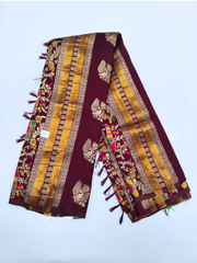 Royal Wine Purple Banarasi Silk Saree with Gold Zari Paisley & Floral Pallu