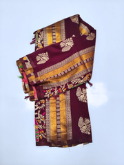 Royal Wine Purple Banarasi Silk Saree with Gold Zari Paisley & Floral Pallu