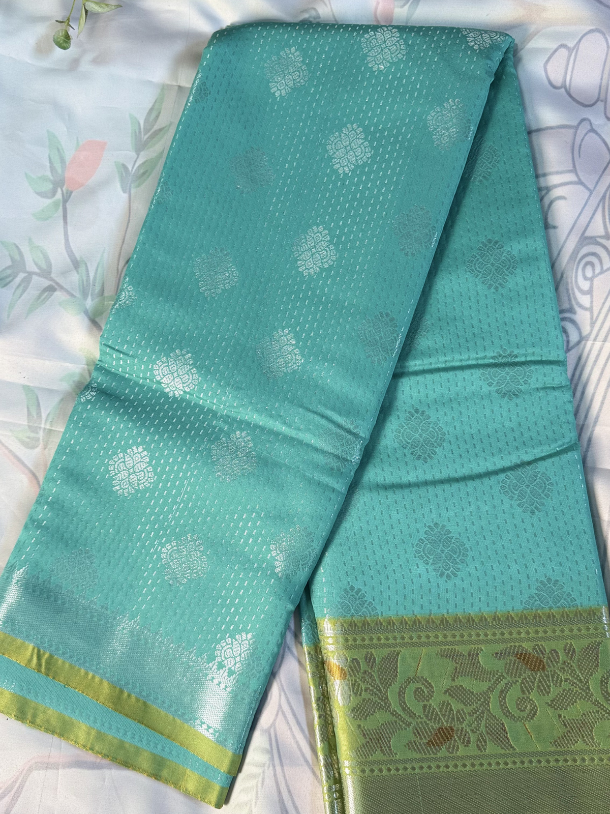 Aqua Blue Fancy Semi Silk Saree