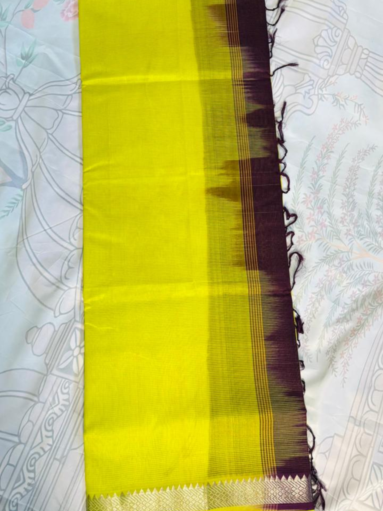 Mangalgiri Silk Saree – Striking Lemon Yellow with Maroon Border VR MISS | Sarees that defines you
