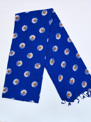 Royal Blue Floral Printed Saree with White Sunflower Motifs & Tassel Border