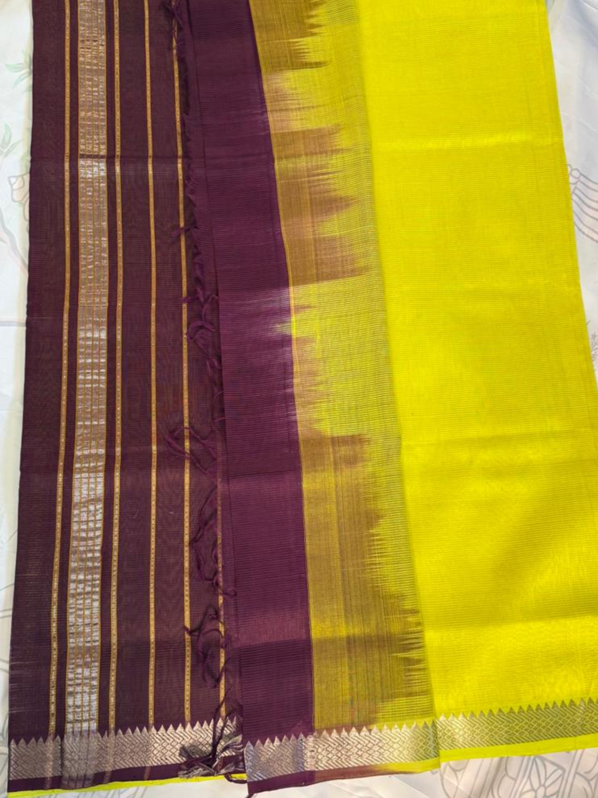 Mangalgiri Silk Saree – Striking Lemon Yellow with Maroon Border VR MISS | Sarees that defines you