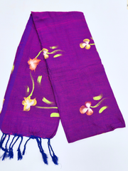 Purple Floral Printed Mull Cotton Saree with Elegant Floral Motifs & Tassel Border