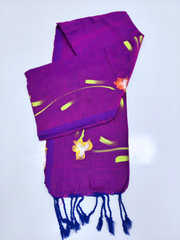 Purple Floral Printed Mull Cotton Saree with Elegant Floral Motifs & Tassel Border