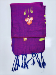Purple Floral Printed Mull Cotton Saree with Elegant Floral Motifs & Tassel Border
