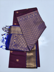 Maroon Upada Pattu Saree with Royal Blue Zari Border